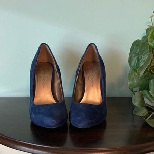 Used, but beautiful dark blue Jessica Simpson suede stiletto heels. Size 6M.
